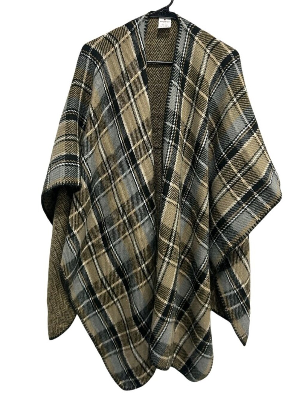 Woolrich One Size Reversible Herringbone Plaid Poncho Wrap Forestcore Cozycore